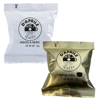 CAPSULE COMPATIBILI - LAVAZZA A MODO MIO - MIX DAPRILE  Miscela Nera e Crema oro 100pz